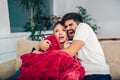 Young happy attractive couple having fun at home Royalty Free Stock Photo