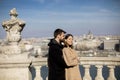 Couple in love hugging of the magnificent landscape view of Budapest, Hungary Royalty Free Stock Photo