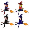 Young happy and attractive witches, vector Halloween collection