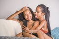 Young happy and beautiful Asian sisters or girlfriends couple sm