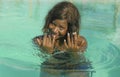 Happy and beautiful black African American woman in bikini having fun at tropical beach resort swimming pool relaxed and playful Royalty Free Stock Photo