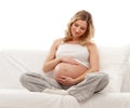 A young and happy blond pregnant Caucasian woman