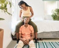 Young happy carefree and cheerful african american couple bonding and enjoying relaxing time together at home. Loving Royalty Free Stock Photo