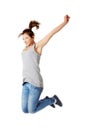 Young happy caucasian woman jumping in the air Royalty Free Stock Photo