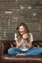 Young happy cheerful laughing woman Emotional girl Royalty Free Stock Photo