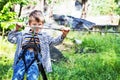 Young happy child boy in adventure park. Royalty Free Stock Photo