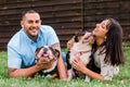 Young Happy Couple with English Bulldogs Royalty Free Stock Photo