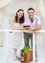 Couple enjoying a glasses of wine on terrace Royalty Free Stock Photo