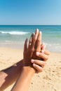 Young Happy Couple Is Getting Engaged In Wedding Proposal On Beach Royalty Free Stock Photo