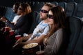 Young happy couple having a date at the cinema