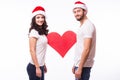 Young Happy Couple hugging and big red heart Royalty Free Stock Photo