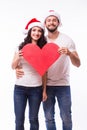 Young Happy Couple hugging and big red heart Royalty Free Stock Photo