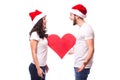 Young Happy Couple hugging and big red heart Royalty Free Stock Photo