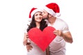 Young Happy Couple hugging and big red heart Royalty Free Stock Photo