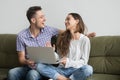 Couple laughing after watching funny video Royalty Free Stock Photo