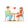 Young happy couple in love sitting in cafe colorful character vector Illustration Royalty Free Stock Photo