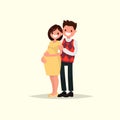 Young happy couple. Pregnant wife and her husband together. Vector illustration
