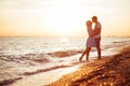 Young happy couple on seashore. Royalty Free Stock Photo