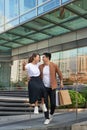 Young happy couple with shopping bags in the city,having fun together Royalty Free Stock Photo