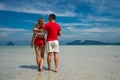 Young happy couple on tropical beach at summer vacation. Thailand Royalty Free Stock Photo