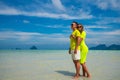 Young happy couple on tropical beach at summer vacation. Thailand Royalty Free Stock Photo