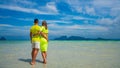 Young happy couple on tropical beach at summer vacation. Thailand Royalty Free Stock Photo