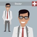 Young happy doctor glasses. Vector illustration.