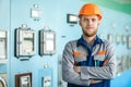 Young happy engineer at control room