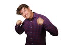 Young happy and excited man smiling cheerful celebrating achievement or business project success gesturing joyful and charming Royalty Free Stock Photo