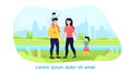 Young happy family walks together in a city park. Beautiful characters with children. Family time outdoors. Happy Royalty Free Stock Photo