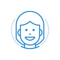 Young happy female avatar vector line icon. Cheerful character with pretty face.