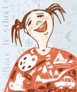 A young happy girl digital hand drawn illustration Royalty Free Stock Photo