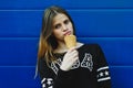 Young happy girl eating ice-cream Royalty Free Stock Photo