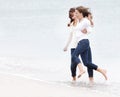 Young happy girlss on beach Royalty Free Stock Photo