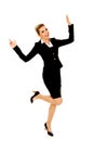 Young happy jumping businesswoman with hands up Royalty Free Stock Photo