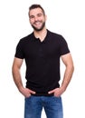 Young happy man in a black polo shirt