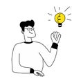 Young happy man holding lightbulb. Smiling boy with light bulb. Concept of generation of innovative ideas, creative