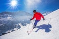 Young happy man skiing in Lenzerheide ski resort, Switzerland. Royalty Free Stock Photo