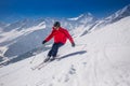 Young happy man skiing in Lenzerheide ski resort, Switzerland. Royalty Free Stock Photo