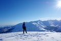 Young happy man at the top of Kopa Kondracka during winter, Zakopane, Tatry mountains, Poland Royalty Free Stock Photo