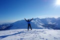 Young happy man at the top of Kopa Kondracka during winter, Zakopane, Tatry mountains, Poland Royalty Free Stock Photo