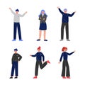 Young Happy Man and Woman University Student Standing Vector Set