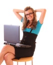 Young happy office woman with laptop isolated Royalty Free Stock Photo