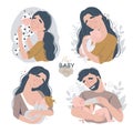 Young happy parents hug their newborn baby. Family clipart Royalty Free Stock Photo