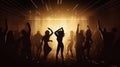 Young happy people are dancing in club. Nightlife and disco concept, generative ai Royalty Free Stock Photo