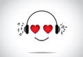 Young happy persion illustration of listening to great music with heart shaped eyes