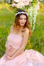 Young happy pregnant woman relaxing and enjoying life in nature. Royalty Free Stock Photo