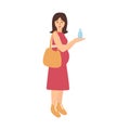 Young pregnant woman shopping baby bottle cartoon vector illustration Royalty Free Stock Photo