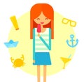 Young happy redhair girl eats ice cream. Summer Royalty Free Stock Photo