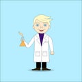 Young happy scientist holding a chemistry flask,